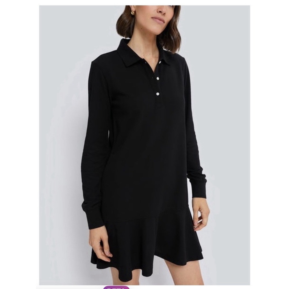 Tuckernuck Black Long Sleeve Polo Pique May Dress Women's Medium Black Preppy